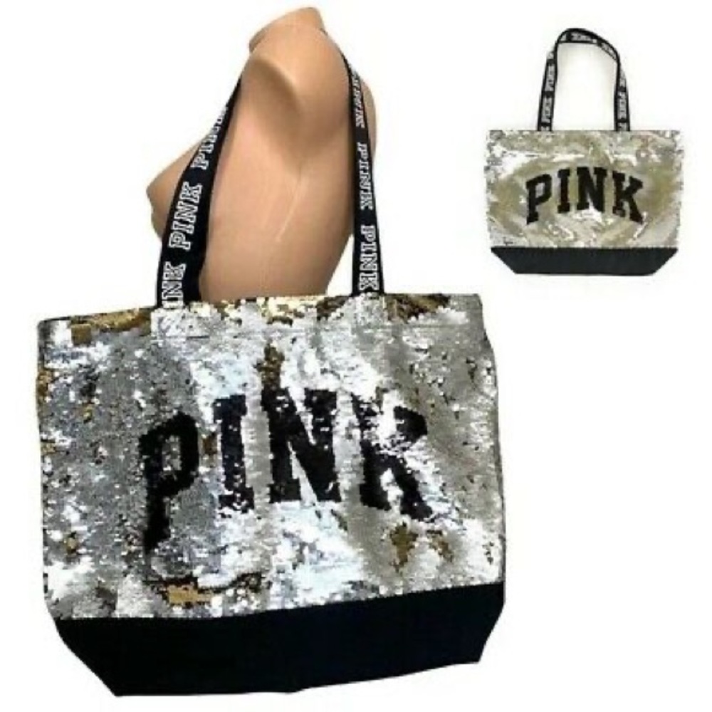 Victoria’s Secret pink silver and gold tote